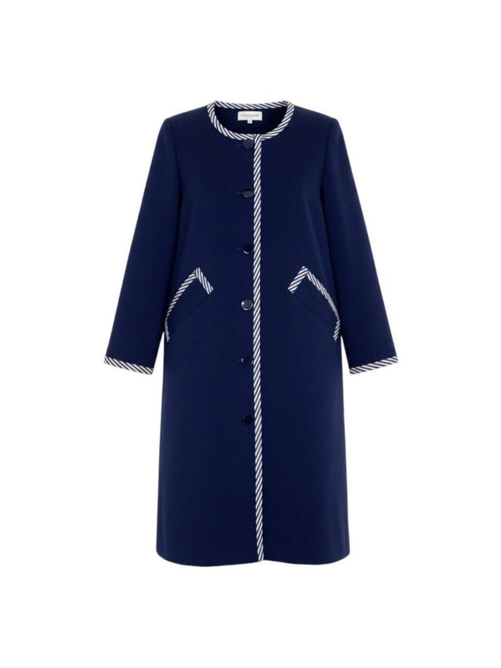 Saint Laurent Collarless Knit Coat Striped Pattern Navy L